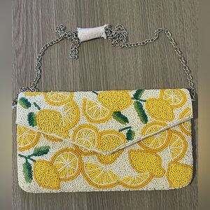 Kelly & Katie Beaded Lemons Clutch with Silver Chain Strap